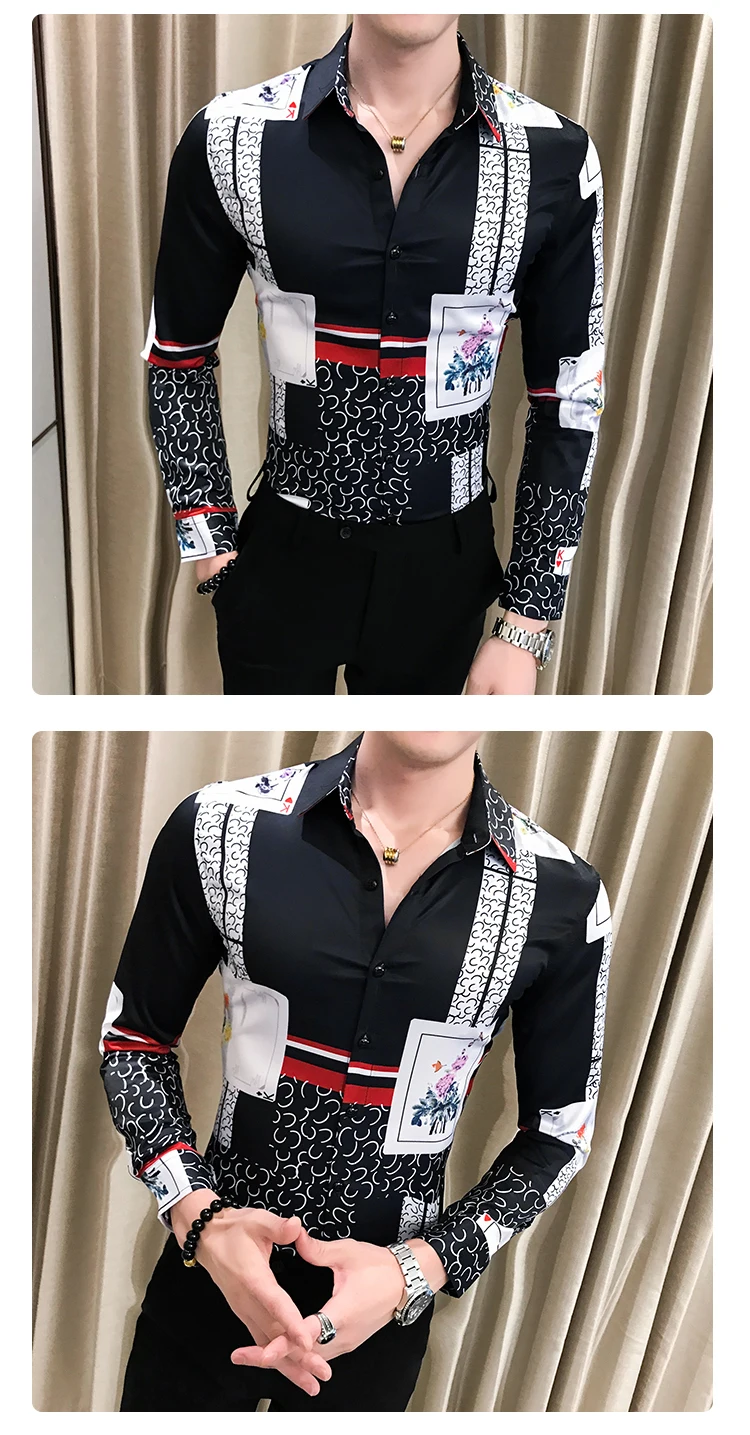 Camisa Masculina, Высококачественная Мужская рубашка, осень, рубашка с принтом, Мужская Уличная одежда с длинным рукавом, приталенная рубашка, мужские вечерние рубашки, смокинг
