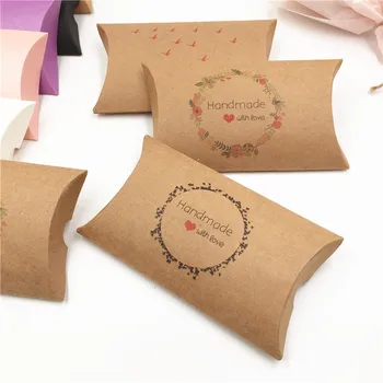 

12Pcs/Lot Handmade With Love Flower Bird Pattern Kraft Paper Pillow Boxes For Aromatherapy Candle Gifts Package Container Boxes