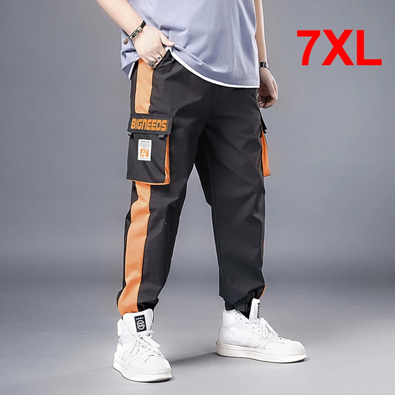 Streetwear Cargo Pants Men Fashion Orange Side Patchwork Pant Baggy Joggers  7XL Plus Size Sweatpants Fashion Trousers Male|Cargo Pants| - AliExpress