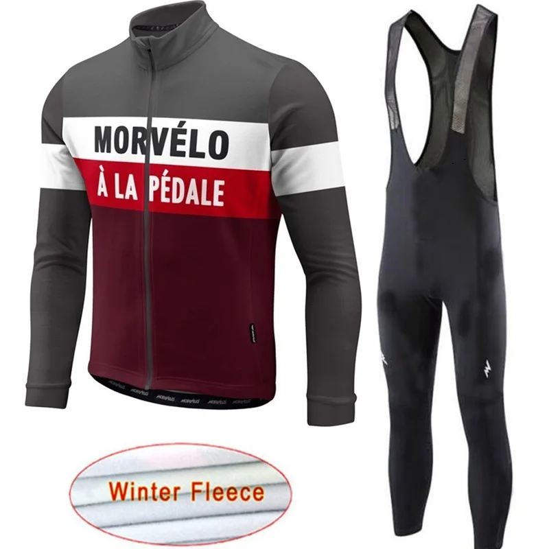 Morvelo тепловой флис мужской зимний Велоспорт Джерси Набор Ropa Ciclismo Invierno супер теплый Bkie одежда длинный 9D гелевый коврик