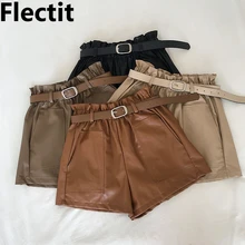 *#Best Price Flectit Women Paperbag Leather Shorts With Belt Front Pocket Fall Winter Faux Leather Wide Leg High Waist Shorts Khaki Outfit * *#Best Price Flectit Women Paperbag Leather Shorts With Belt Front Pocket Fall Winter Faux Leather Wide Leg High Waist Shorts Khaki Outfit *