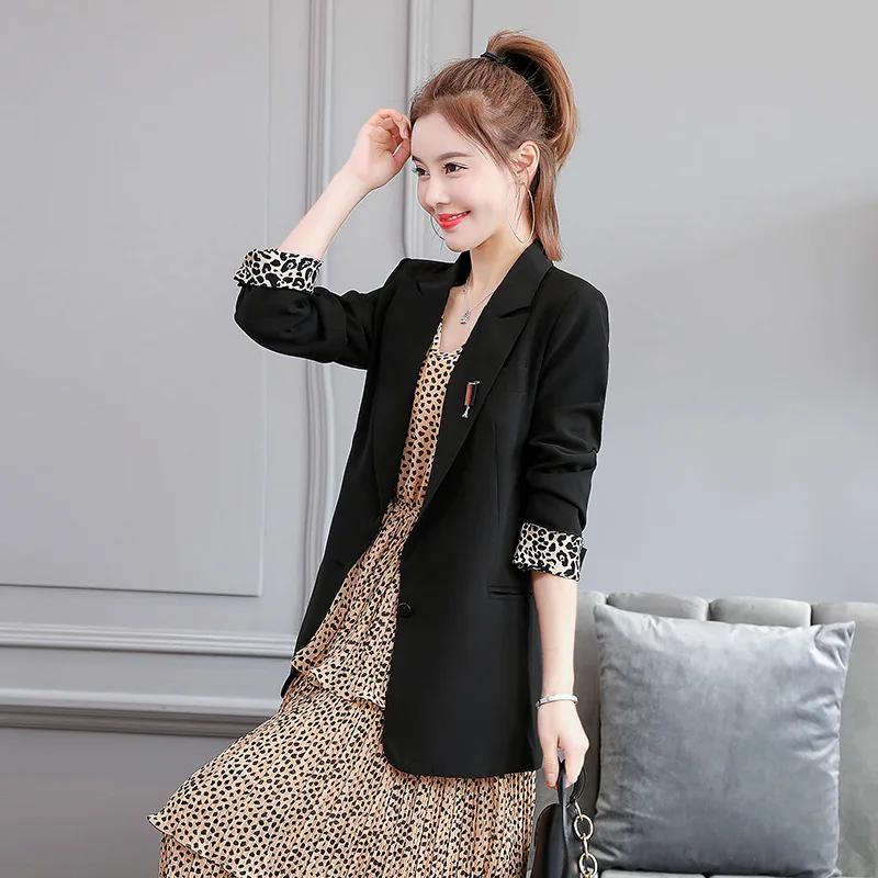 

Early Spring Small Suit Coat Women's 2019 Spring New Style WOMEN'S Dress Korean-style Fashion Leopord Pattern Joint Cuff Blazer