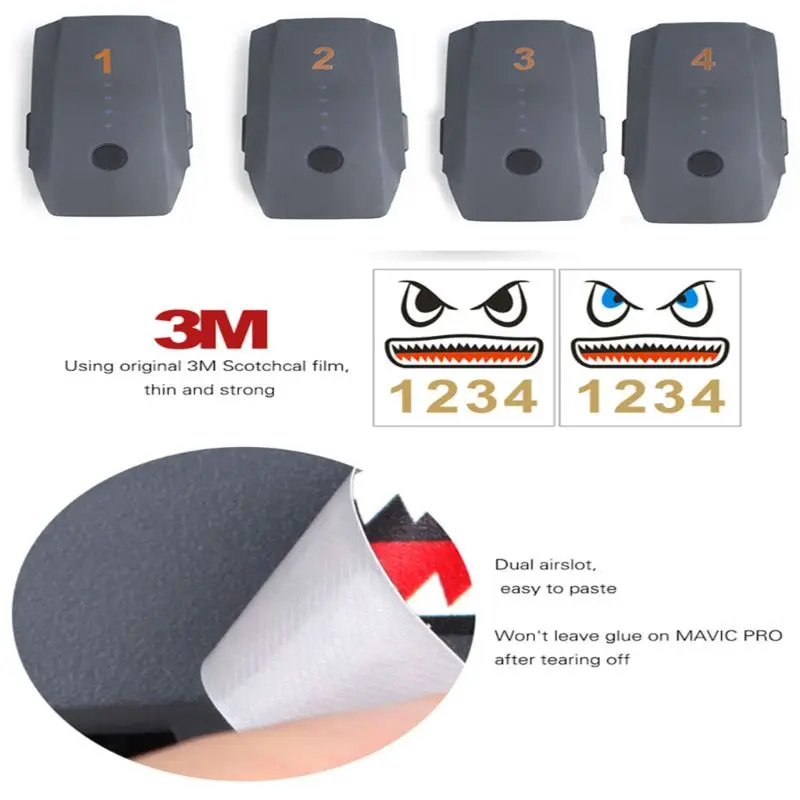 1 Set Drone Battery Body Sticker Aircraft Shark Sticker Adhesive Art Decals for DJI Mavic Mini Drone Accessories drone accessories