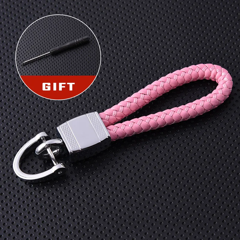 CHEENCHENG Hand-woven Car leather keychain Metal for cars key chains horseshoe buckle creative gift Motorcycle Auto accessories - Название цвета: Pink 1