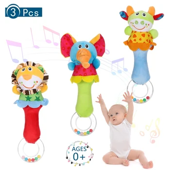 

3cs Baby Soft Rattles Shaker Toys Infant Developmental Hand Grip Cute Stuffed Animal Toys with Sound for 3 6 9 12 Months