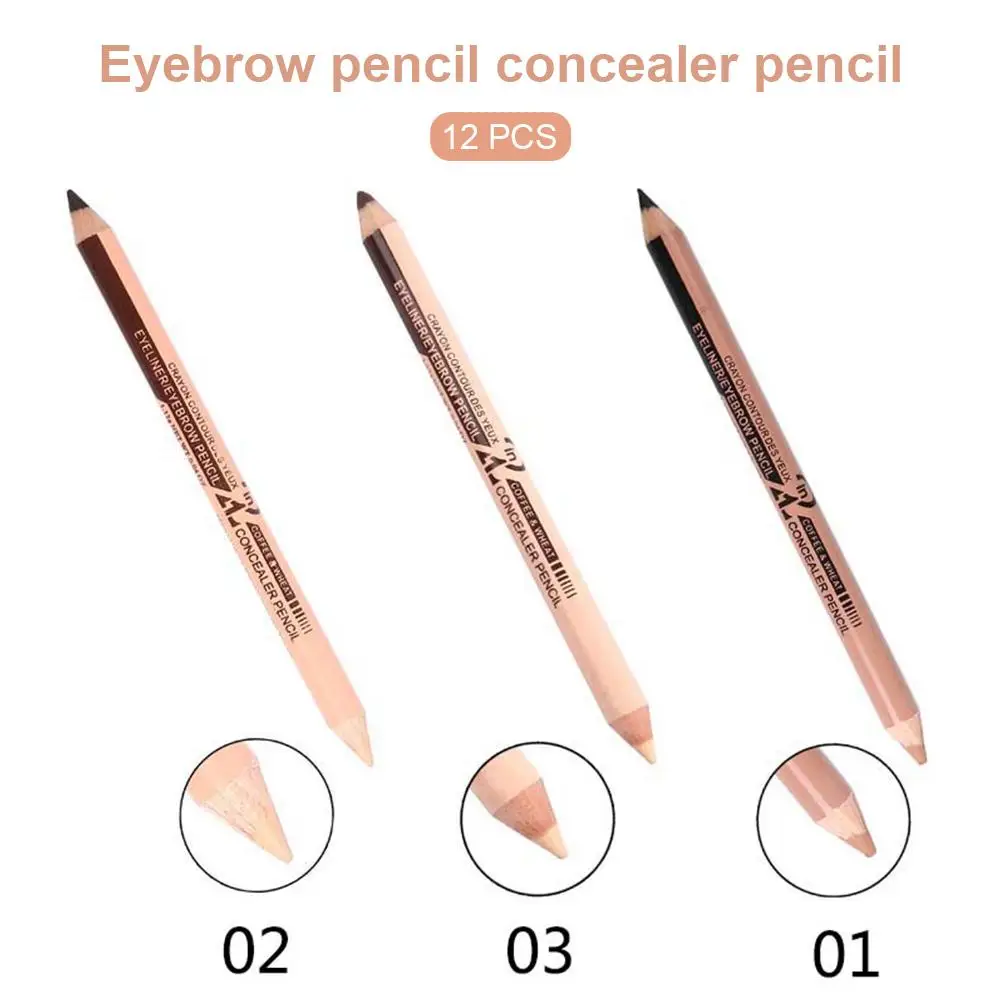 New Hot 12pcs/lot Waterproof Longlasting Cosmetic 2 In 1 Pencil Makeup Concealer+Eyebrow Pencil Two-head Pencils Manufacturer