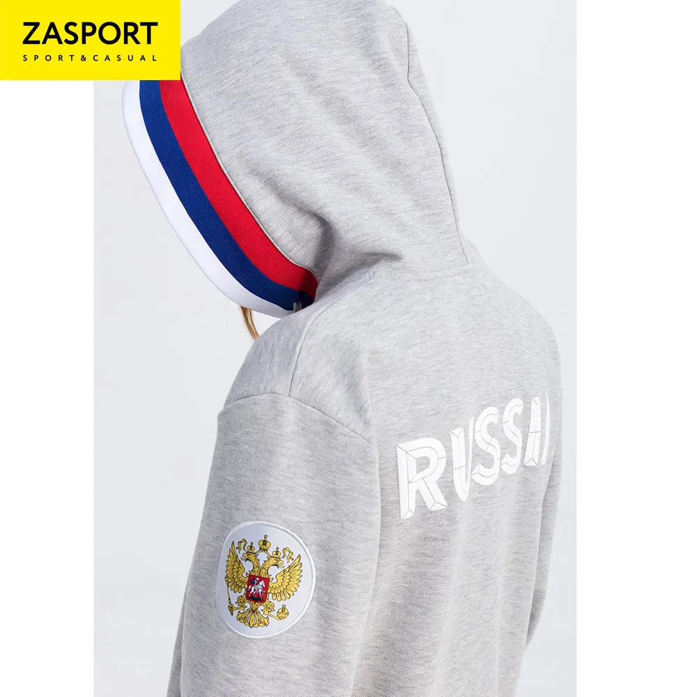 Толстовка Team Russia OFA217-065/002-GRY, женская с капюшоном на молнии серая