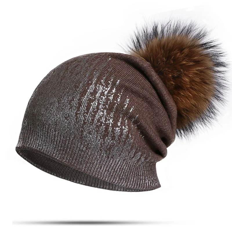 Зимняя женская Шапка-бини, шапка-черепица шерсть, теплая шапка с помпоном из натурального меха, пушистые шапки, шапка-помпон, вязаная шапка для девочек