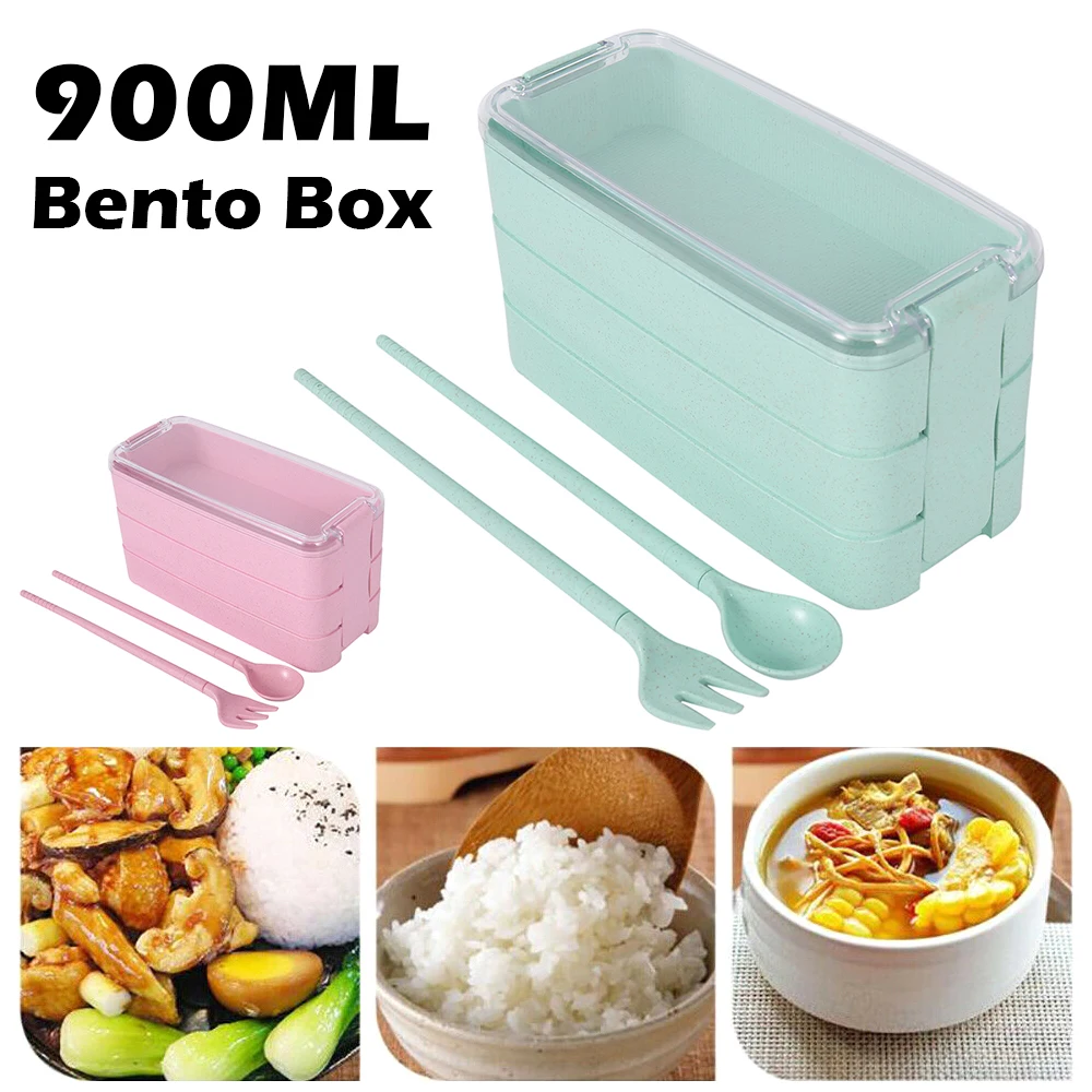 

900ml 3 Layers Bento Box Eco-Friendly Lunch Box Food Container Wheat Straw Material Microwavable Dinnerware Lunchbox 2020 New