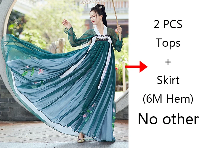 6 Meter hem Традиционные танцевальные костюмы с вышивкой лотоса Hanfu, женское платье феи, фестивальный Рейв, наряд для певцов, одежда для выступлений DC3192 - Цвет: 6 Meter hem