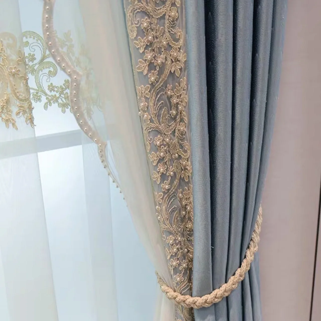 Free return High-quality Modern beautiful European Style Luxury Blue Blackout Curtains for  Living Room Bedroom customize