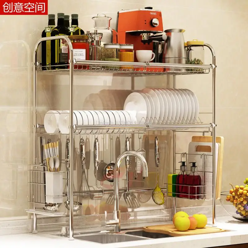

Sink Dish Rack Drain Rack 304 Stainless Steel Kitchen Rack Dish Pool 2 Layer Tableware Storage RackFree shipping