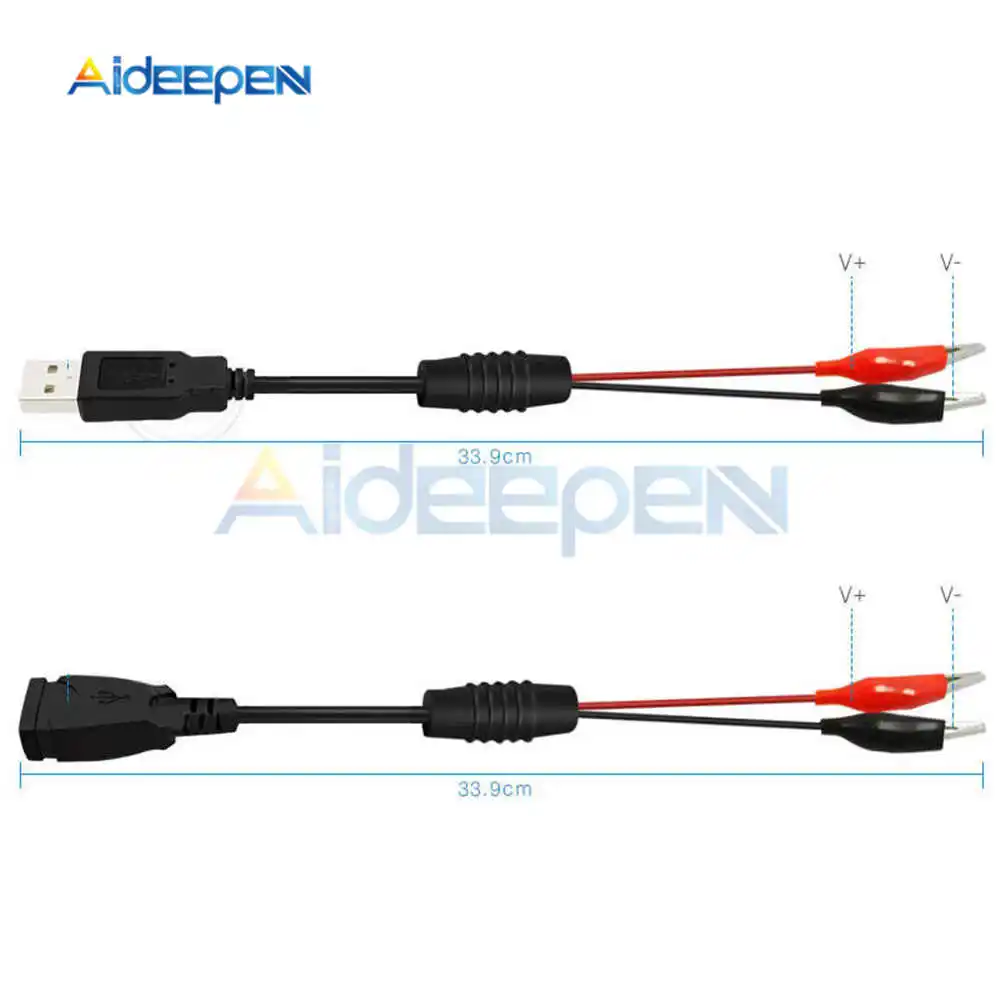 USB Alligator Clips 1pair Crocodile Wire Male Female to USB Tester Detector Power Supply Adapter Wire 60cm Pure Copper
