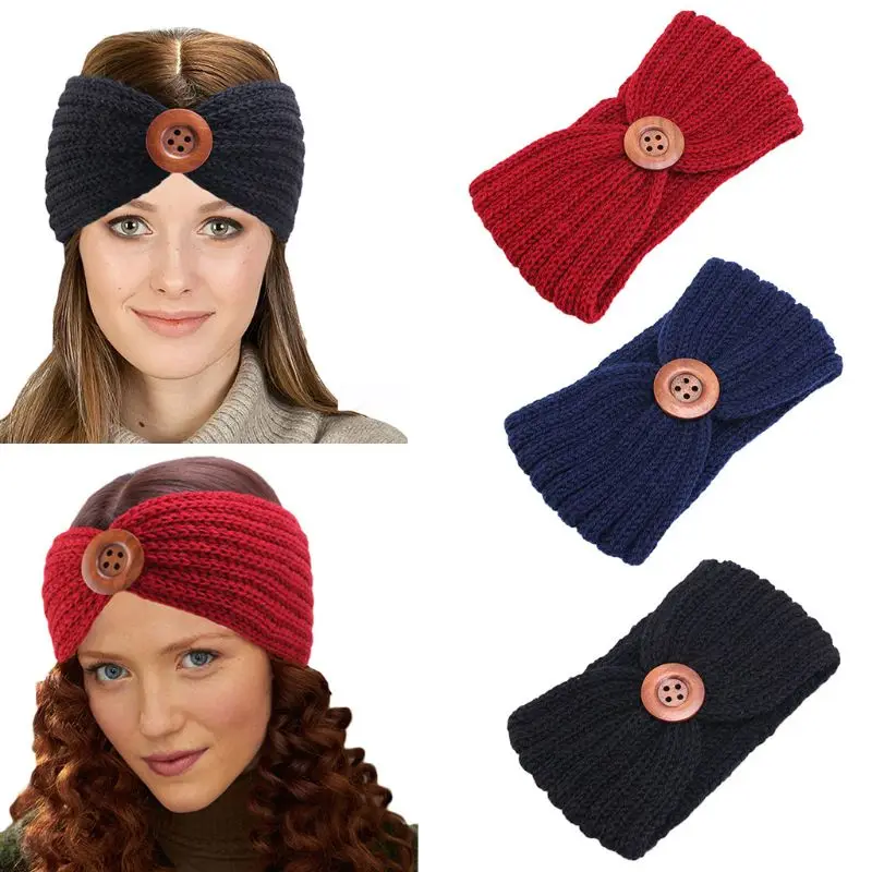 Women Warm Acrylic Wool Head Band Winter Fashion Lady Solid Crochet Headband