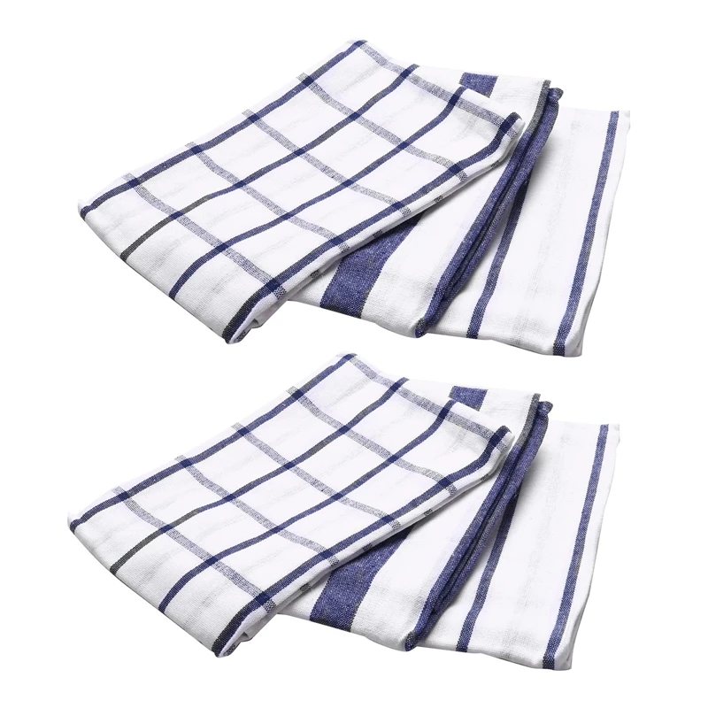 6Piece High Quality Blue White Plaid Striped Tea Towel Kitchen Napkin Table Cloth 100% Cotton Woven Fabric | Дом и сад