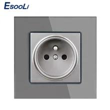 Esooli с украшением в виде кристаллов Стекло Панель стены Мощность розетка с заземлением 16A французский Стандартный электрическая розетка черный, белый цвет золота серая красочная