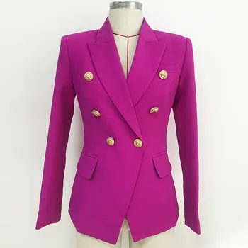 

2020 European American Women's Blazer Classic Double-breasted Lion Metal Buckle Slim Suit Jacket Purple