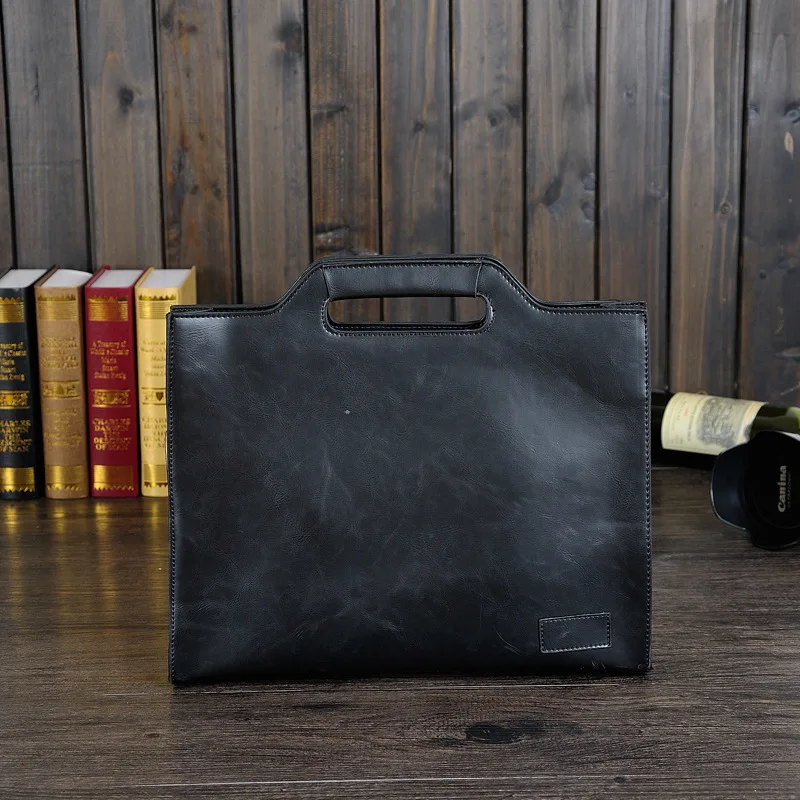 Men's Business office Briefcase Brand PU Leather Handbag male Vintage Tote Computer Laptop bag Casual Shoulder File bags Retro - Цвет: Черный