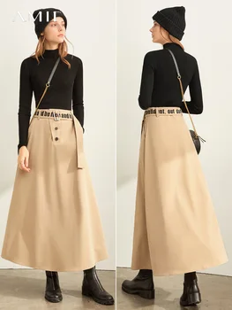 

Amii Autumn High Waist Solid Color Skirt Women Causal Letter Ankle-Length Elastic Waist Skirt 11930295