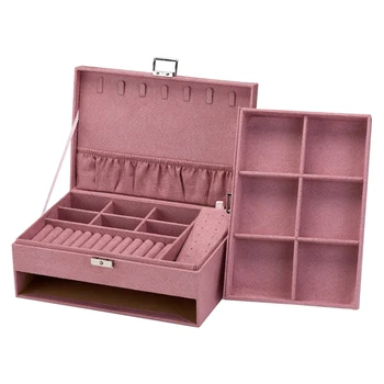 

Storage Holder Jewelry Box Home Drawer Design Dressing Table Earring Necklace For Women Faux Suede With Lock Desktop Organizer
