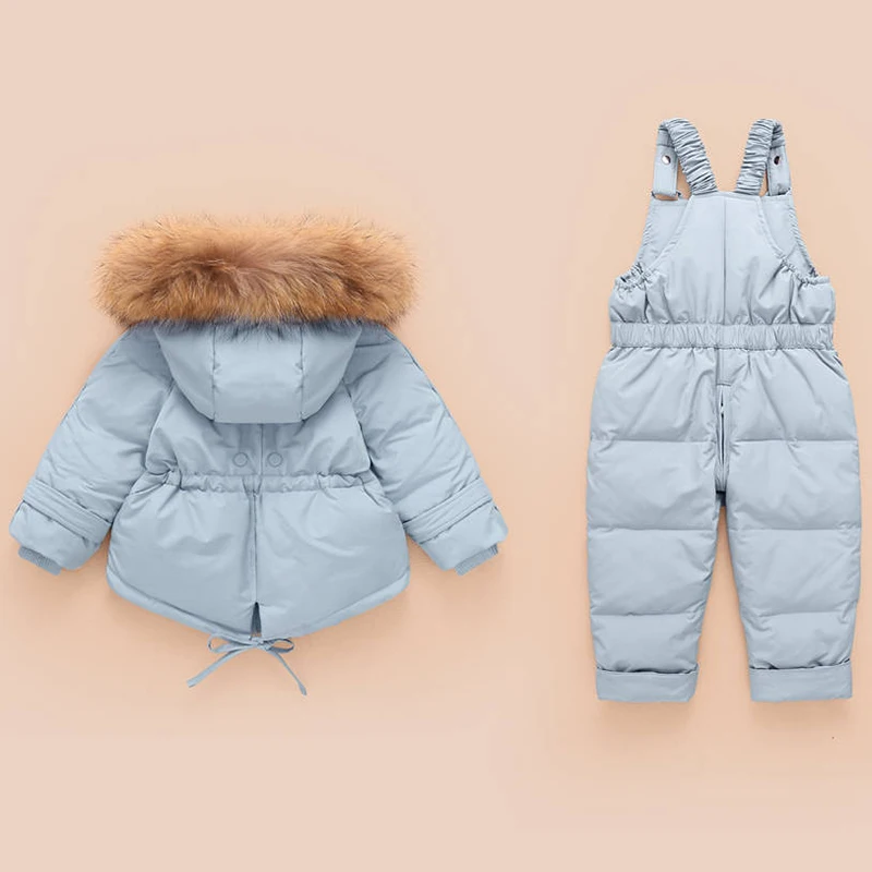 

2019 Winter Children Clothing Sets Jumpsuit Snow Jackets+bib Pant 2pcs Set Baby Boy Girls Duck Down Coats Fur Snowsuit for Kids