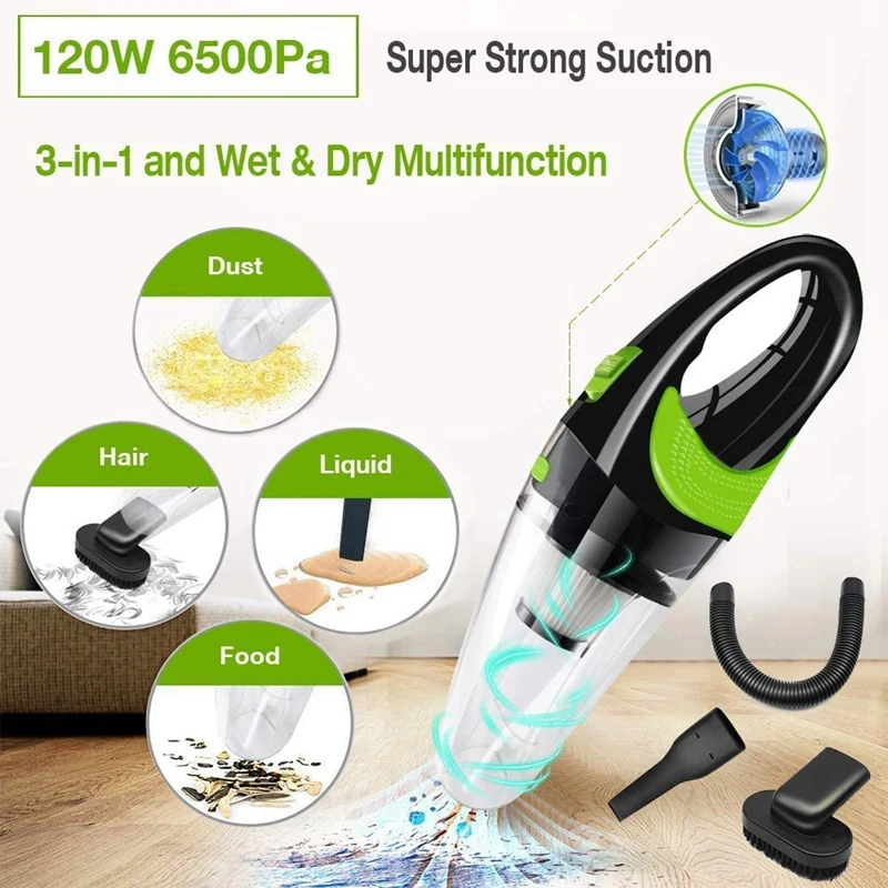 US $25.73 6500Pa Strong Power Car Vacuum Cleaner 120W Cordless Wet And Dry Dual Use Auto Portable Vacuums Cleaner For Home Office