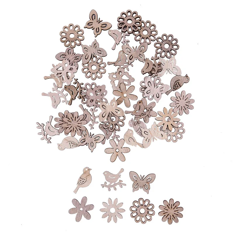 50pcs mixture 50/100 шт Мини деревянное украшение снежинки Колокольчик для елки DIY стол Конфетти рождественские украшения, подвески - Цвет: 50pcs mixture