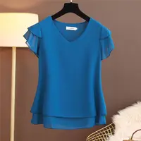 2026 New Summer Women Blouse Loose V-Neck Chiffon Shirt Female Short Sleeve Blouse Oversized Shirts womens tops and blouses Top - Image 2