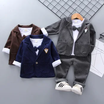 

Baby boys wedding clothing sets spring autumn newborn cotton fashion gentleman coat+tops+pants 3pcs tracksuits for bebe boy 2 3Y
