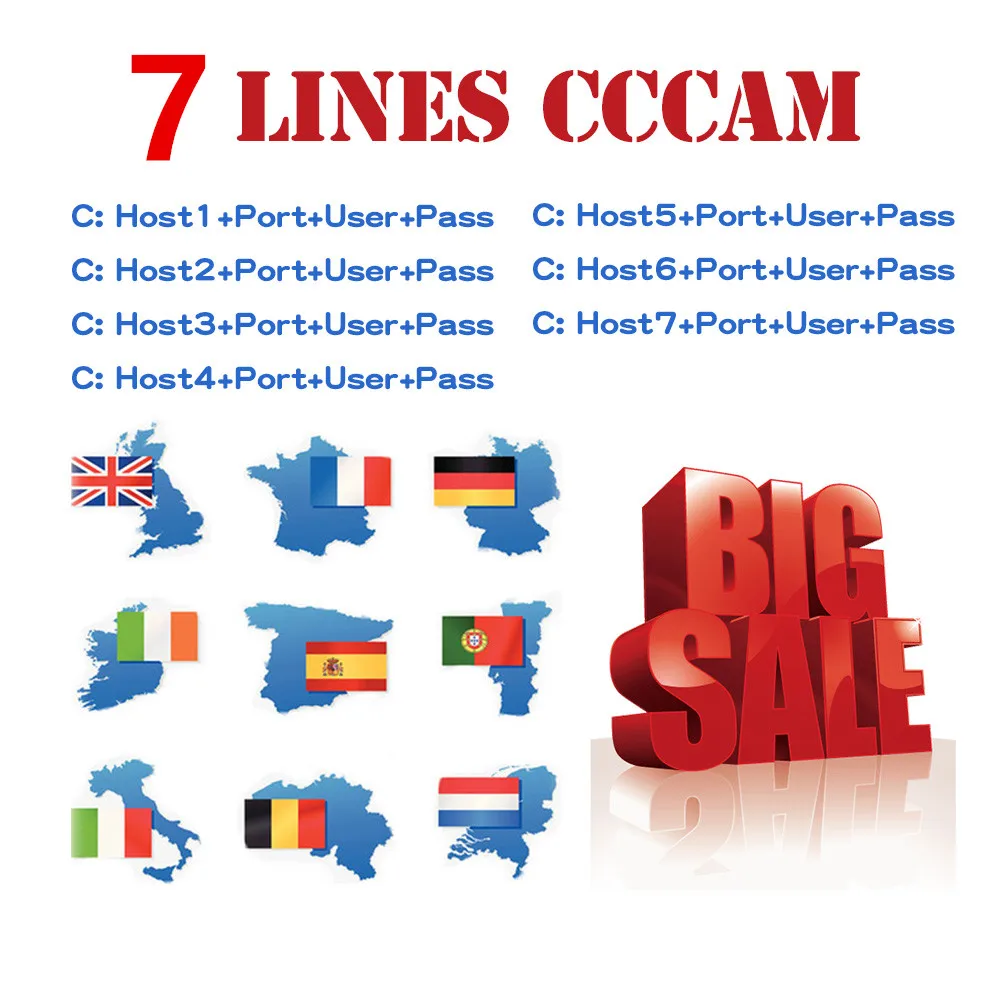 CCCAM Европа Cline 10 Clines 7 линий для Испании Великобритании Франции Германии Netherland Polsat для спутникового приемника декодер CCCAM
