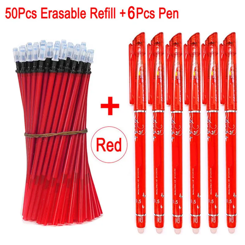 50red ink 6pen 6+ 50 шт/набор 0,5 мм стираемая гелевая ручка стирающаяся ручка с пастой штангой синие Черные Красные стираемые чернила школьные канцелярские принадлежности Офисные инструменты для письма - Цвет: 50red ink 6pen