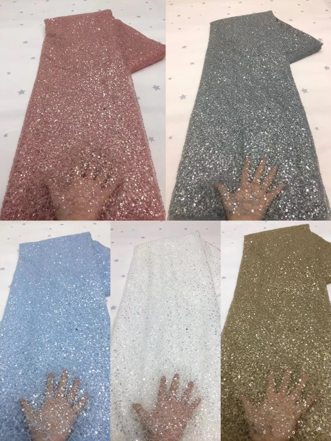 

2021 Deluxe Sequin Embroidery French Mesh Lace Latest African Lace Handmade Gold Dresses Tulle Mesh Lace Fabric