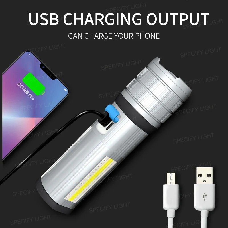 High Bright COB Flashlight Zoomable Multifunction Waterproof Lamp Focus USB Charging Power Bank 7 Switch Mode with Strong Magnet (2)