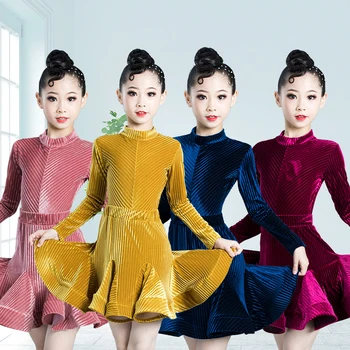 

2019 New Children Lading Dance Skirt Girl Fission Dance clothing Long sleeve latin dance dress 120-170cm
