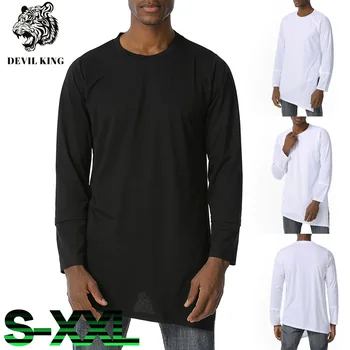 

New DEVIL KING Round Neck Long Men's Loose Dark Trendy Irregular Hem Long Sleeve T-shirt