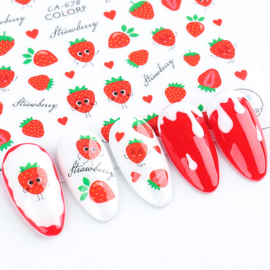 3D Fruits Stickers for Nails Watermelon  Lemon  Strawberry Design Summer 2020 Adhesive Sliders Manicure Accessories (2)