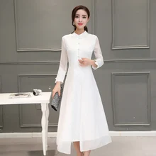 Китайский костюм на весну и осень в китайском стиле со стоячим воротником, вьетнамское платье чонсам, тонкое платье дзен