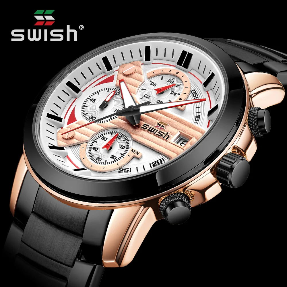 SWISH Relogio Masculino Stainless Steel Watch Men Top Brand Luxury