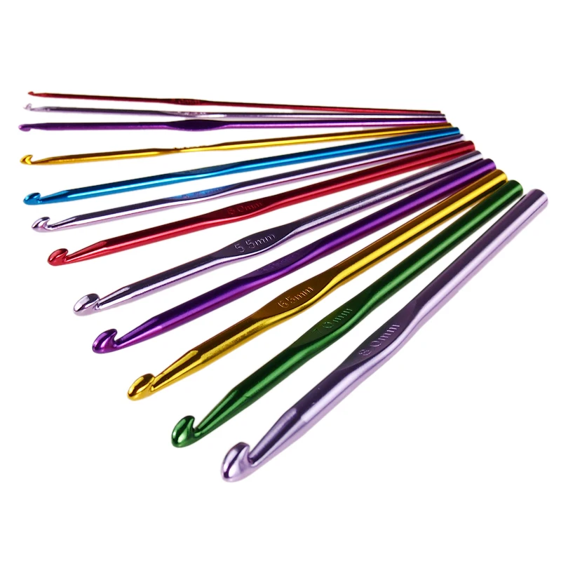 12pcs Mixed Metal Hook Crochet Template Kit Aluminum Knitting Needles