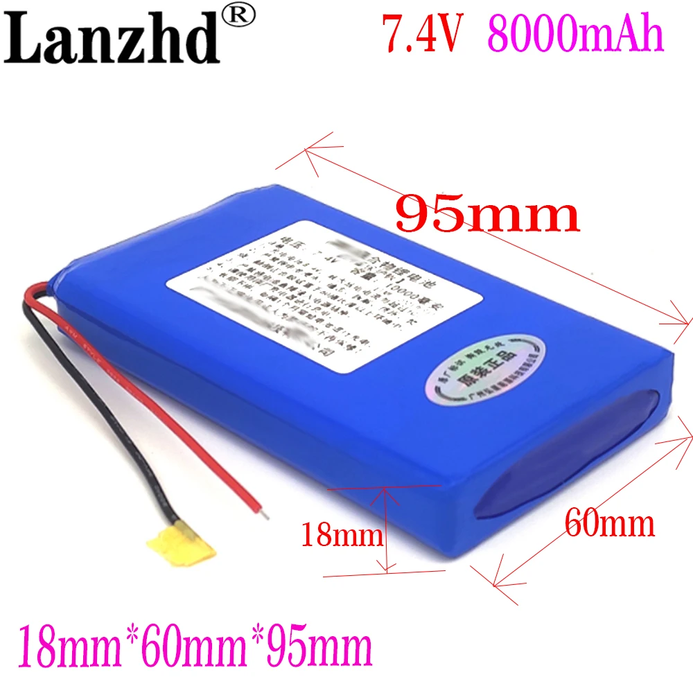 1-10PCS Li 7.4V 8000mAh Lithium polymer battery with Protection Board batteries For Fans PDA DVD GPS satlink  186095 18*60*95mm