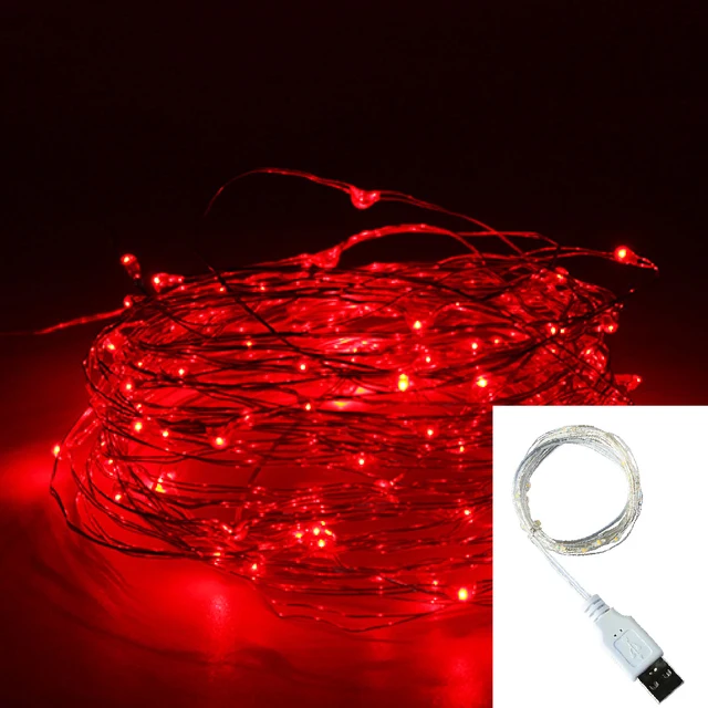 1M 2M 3M USB LED String Lights DC 5V Silver Wire Garland Light Waterproof Fairy Lights For Christmas Wedding Party Decoration Red