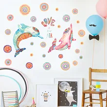 JM7349 стиль креативные Пары Дельфин спальня прикроватная фоновая Наклейка на стену s настраиваемая украшение, наклейки из ПВХ