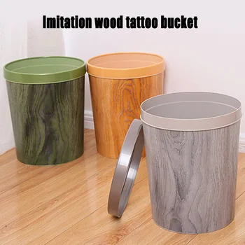 

12L Trash Can Durable Garbage Can Waste Basket with Wood-Grain European Style Wastebin for Bathroom SDF-SHIP