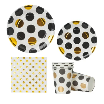 

Black Gold Dots Disposable Party tableware Paper Plate Cup Napkin wedding decoration baby shower kids birthday party supplies
