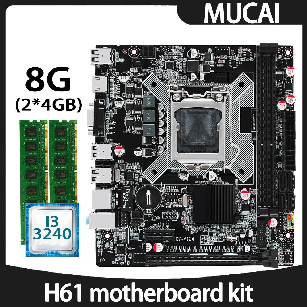 Комплект из материнской платы MUCAI H61 LGA 1155 процессор Intel Core i3 3240 ОЗУ DDR3 8 Гб (2 х4 ГБ) 1600