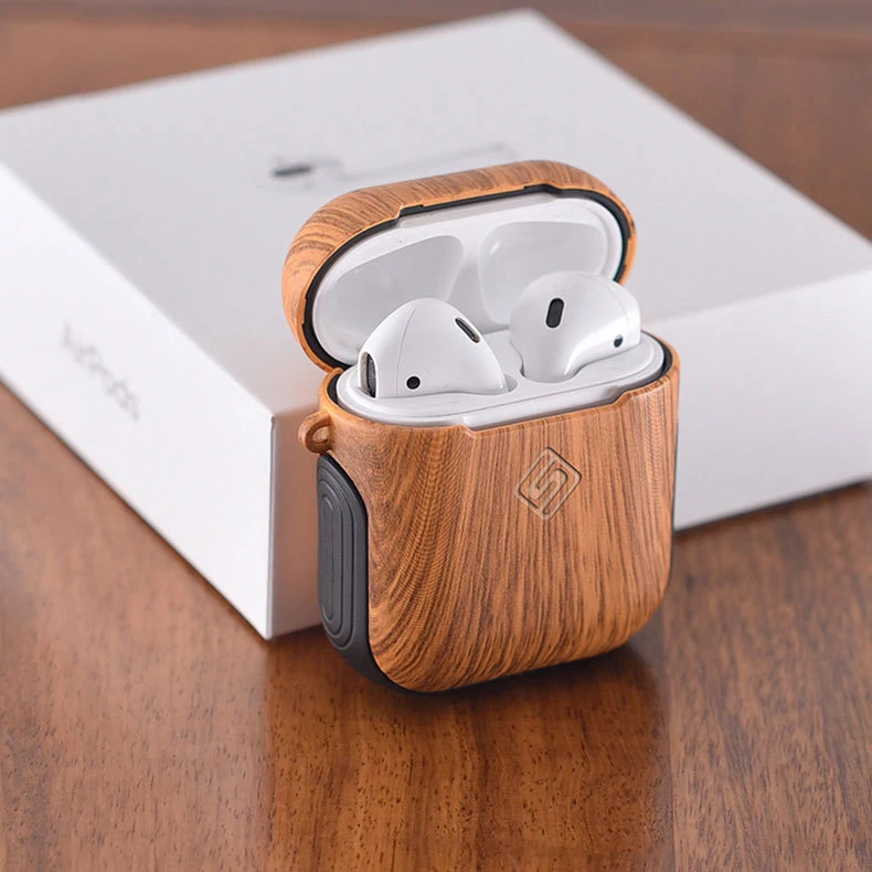 Роскошный чехол AirPods модный деревянный узор беспроводные Bluetooth наушники