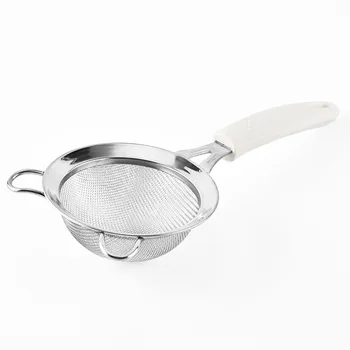 

1Pcs Hand held filter screen Flour Sieve 30 Mesh 8CM 10CM 14CM 304 Stainless Steel White Handle Double Layer Kitchen Supplies