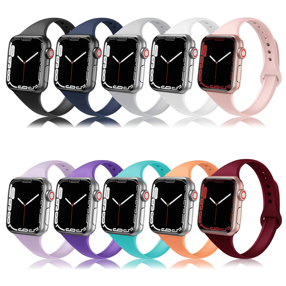 

Strap for Apple watch band 44 mm 40mm 45mm 41mm 42mm 38mm iWatch Silicone Slim bracelet Watchband Apple watch 7/6/SE/5/4/3/2/1