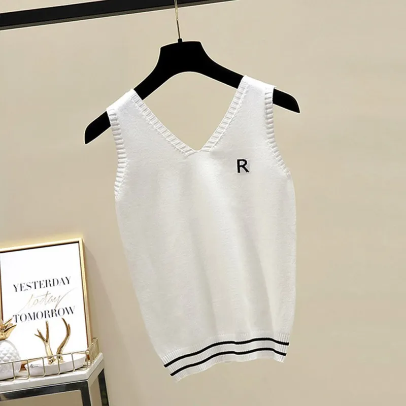 

Sleeveless Top Women Summer Tops Sexy V Neck Sleeveless Striped Tank Tops Vest 2019 Casual Knitted Top Women Clothes