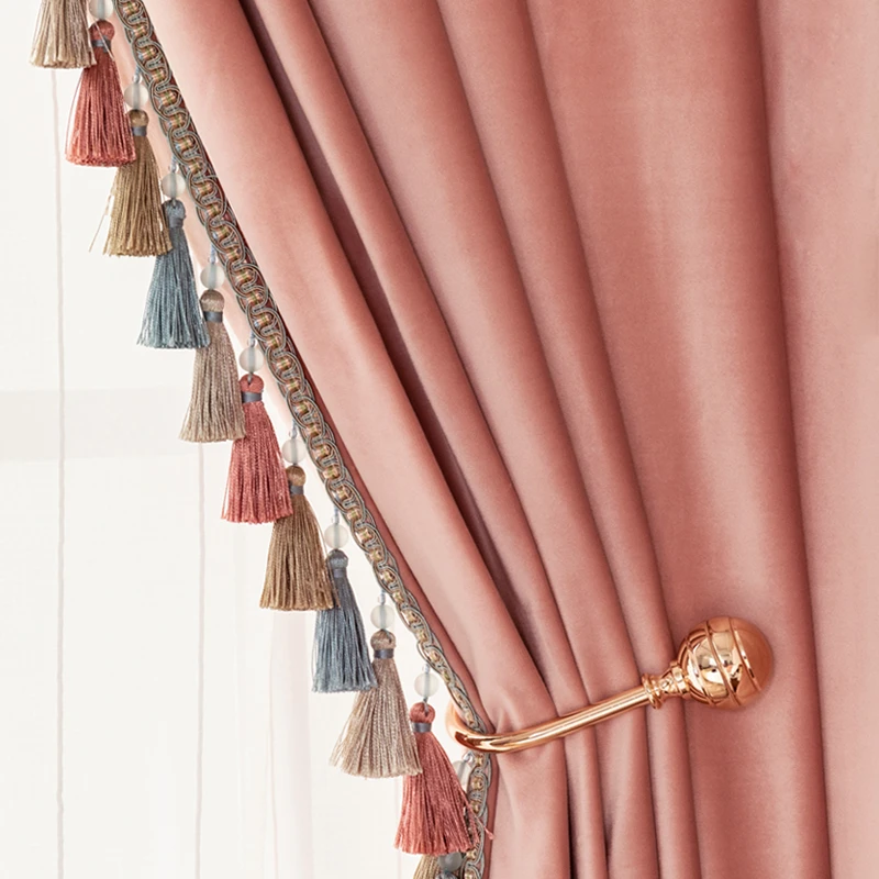 Luxury Curtains For Bedroom Living Room Thick Velvet Curtain High Shading Pink Curtain With Tassels Princess Blinds Sweet Drapes Curtains Aliexpress